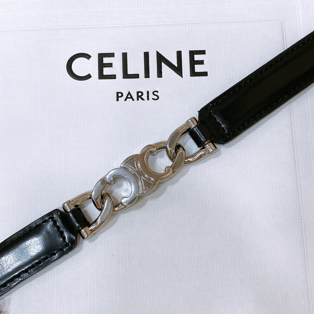 SMALL 18 MM GOURMETTE TRIOMPHE ADJUSTABLE BELT IN BLACK LEATHER SILVER HARDWARE