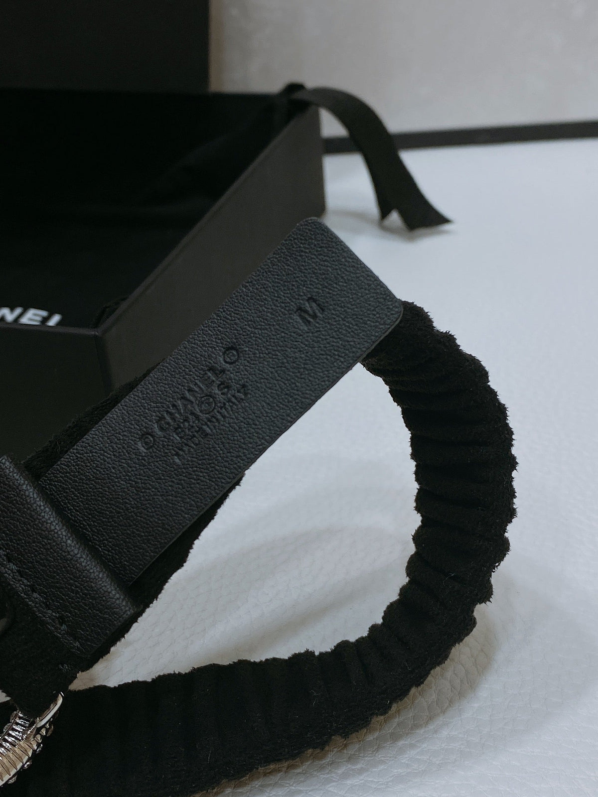 CC ELASTIC BELT 30MM IN BLACK WOOL FABRIC SILVER HARDWARE WITH RHINSTONES