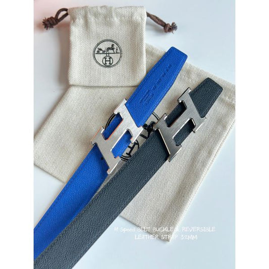 HERM H Speed Reversible Belt 32MM in Blue and Green Epsom Calfskin
