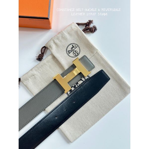 HERM Constance Reversible Belt 38MM in Grey Clemence Leather