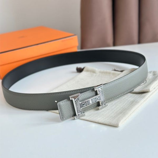HERM H Touareg Reversible Belt 32MM in Grey Clemence Leather