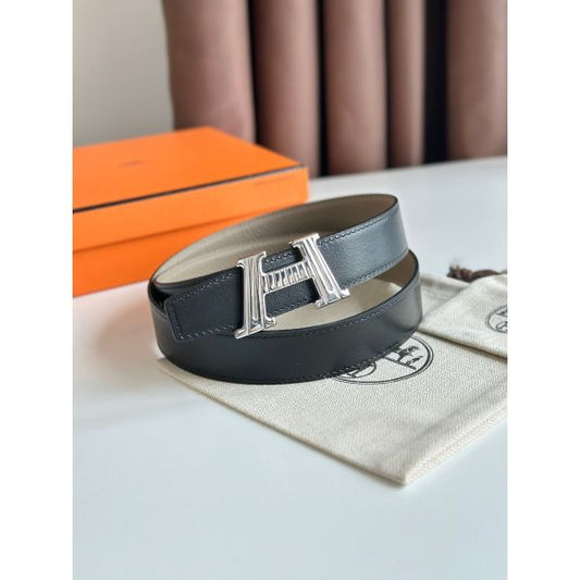 HERM H Take Off Reversible Belt 32MM in Grey Clemence Leather