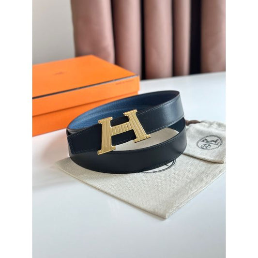 HERM H Take Off Reversible Belt 32MM in Blue Clemence Leather