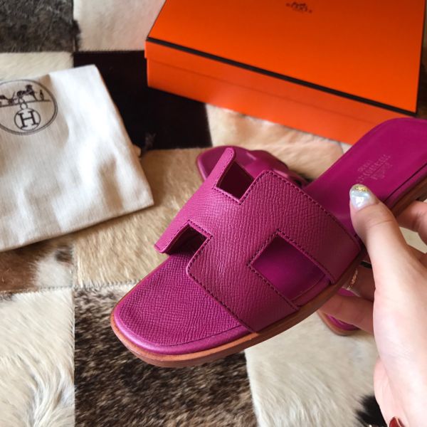 HERM Oran Slide Sandals In Anemone Epsom Calfskin