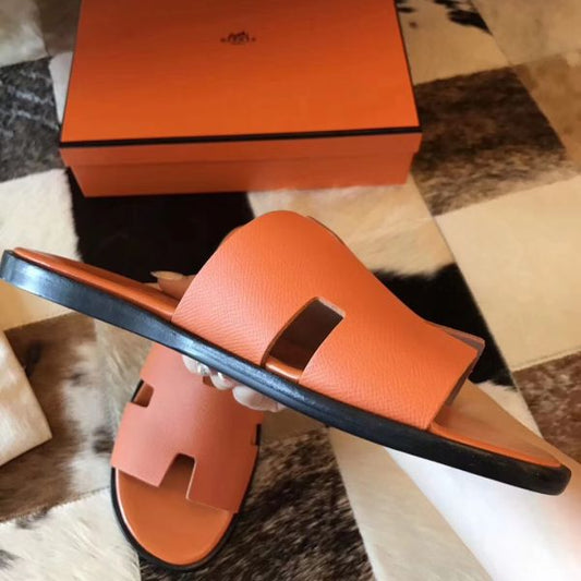 HERM Izmir Sandals In Orange Epsom Leather