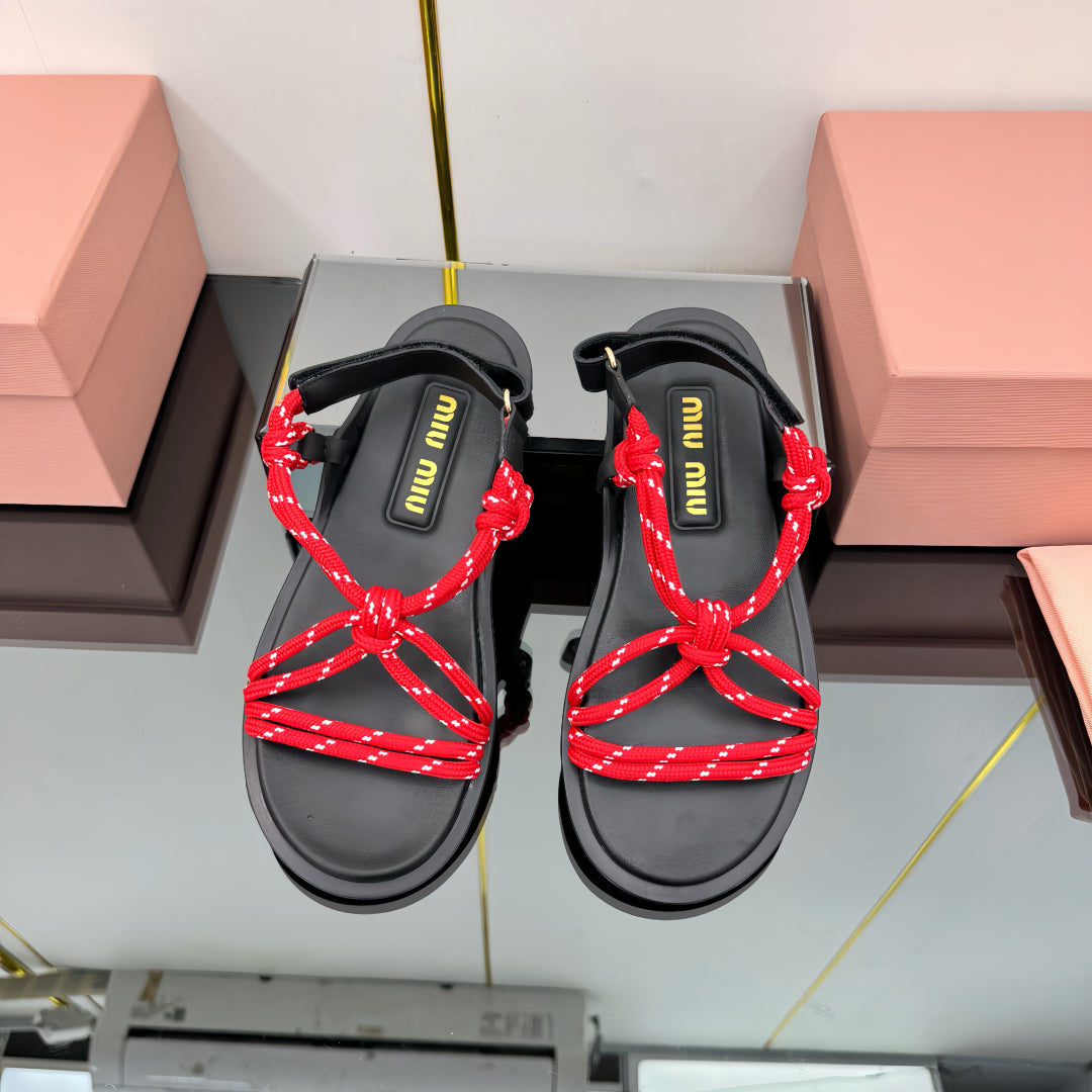 RIVIERE SANDALS IN BLACK CALFSKIN RED CORD