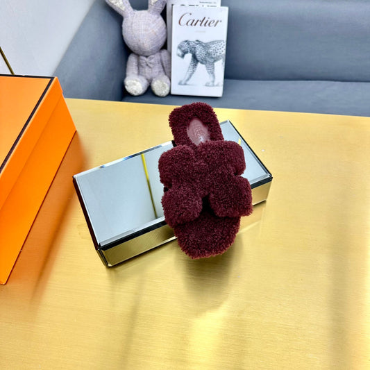 0RAN SHEARLING SANDALS MAHOGANY RED