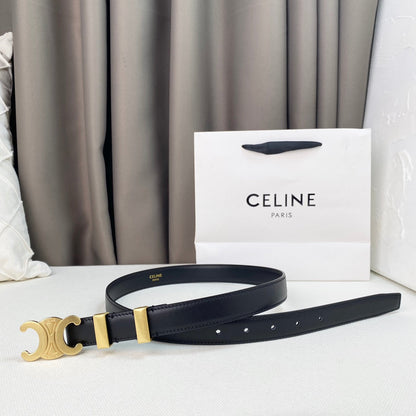 Medium Triomphe Belt 25mm Black Calfskin Gold Loop Ghw
