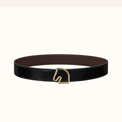 BOUCLE BELT BUCKLE & REVERSIBLE CHOCOLATE BROWN AND BLACK LEATHER STRAP 38MM GOLD HARDWARE