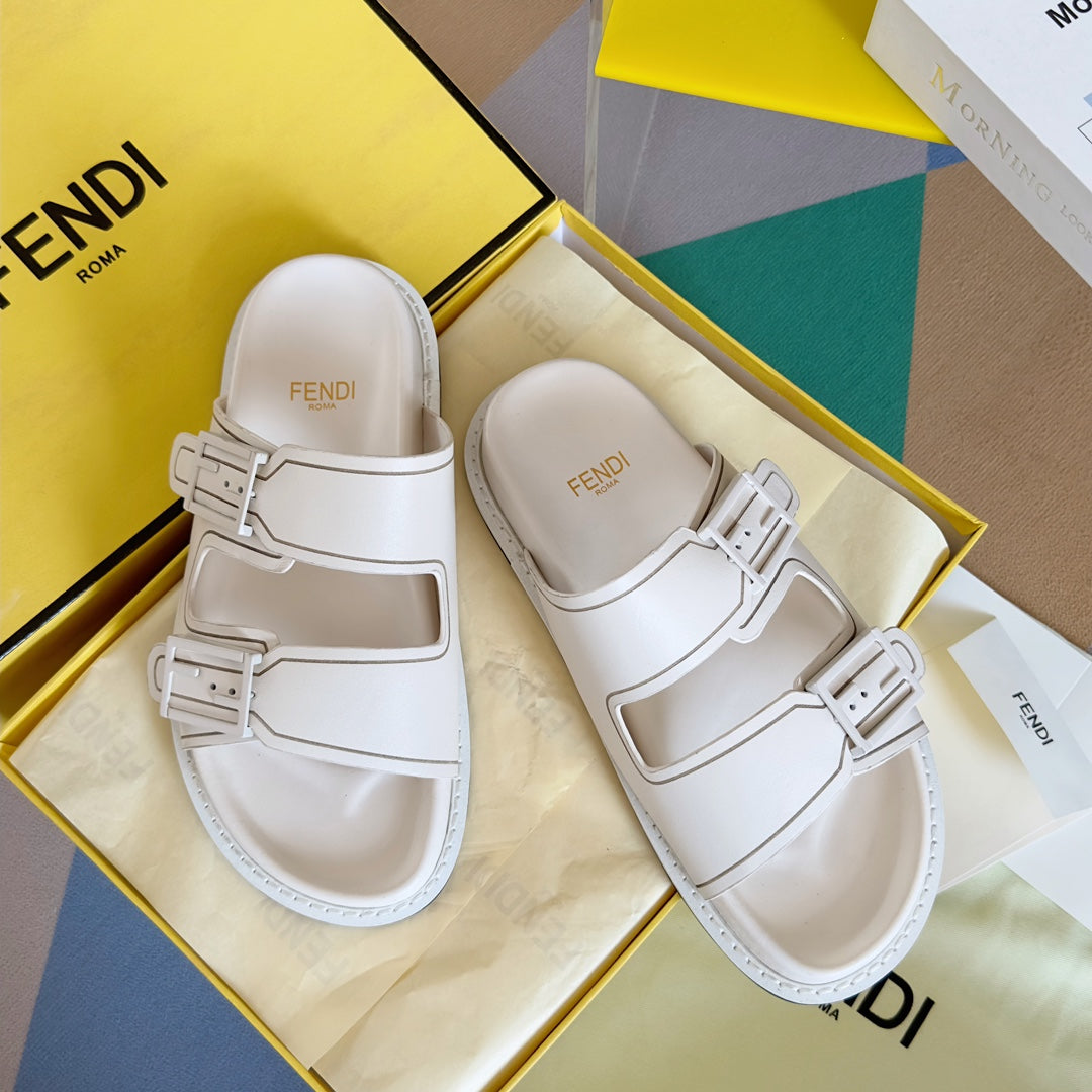 FENDI BAGUETTE DAD SANDALS IN WHITE CALFSKIN