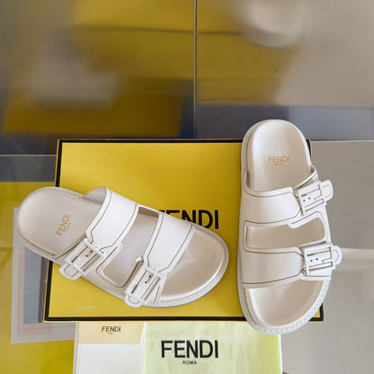 FENDI BAGUETTE DAD SANDALS IN WHITE CALFSKIN