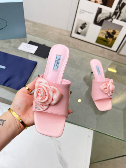 PRA FLOWER POINTED HEELS 55 LIGHT PINK CALFSKIN