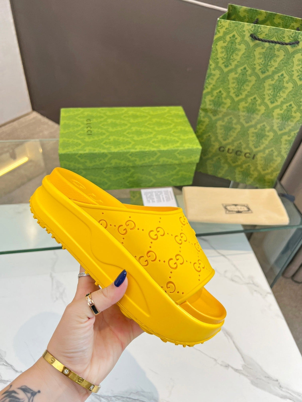 PLATFORM SANDALS IN BRIGHT YELLOW MONOGRAM IMPORTED TPU