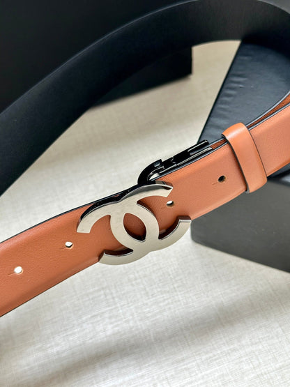 CC 30MM BELT IN BRONZE BROWN AND BLACK CALFSKIN WITH SILVER HARDWARE