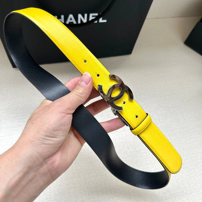 CC 30MM BELT IN BRIGHT YELLOW AND BLACK CALFSKIN WITH GOLD HARDWARE