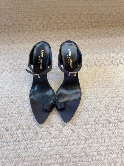 GAP CRYSTAL-BUCKLE SLIDE SANDALS IN BLACK SILK
