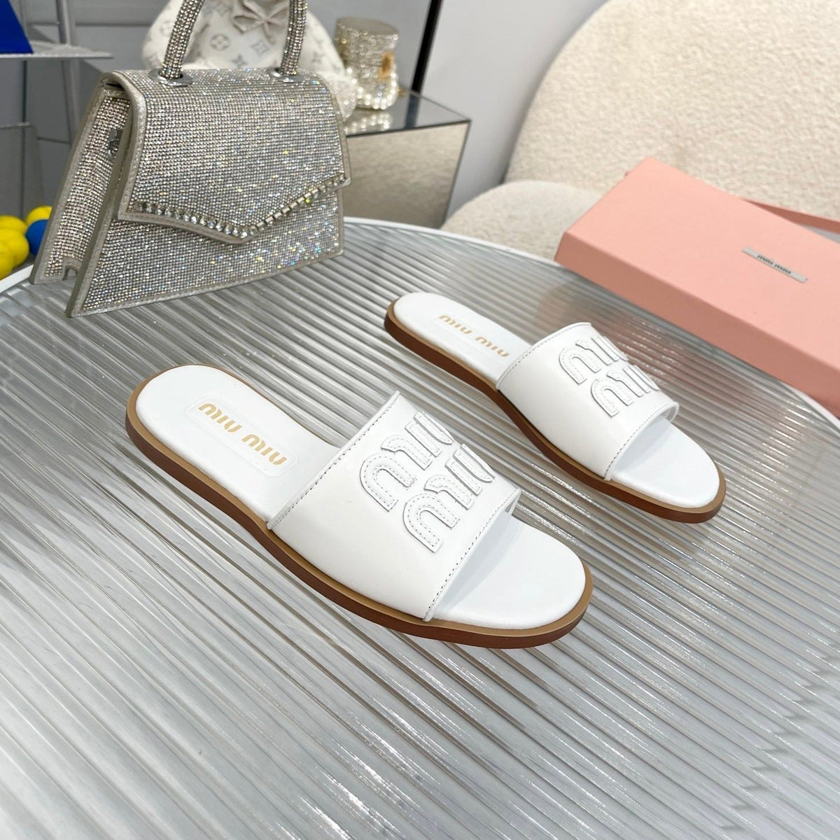 Slippers White Leather