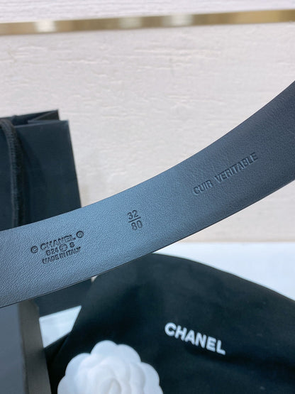 CC BELT 30MM IN BLACK SMOOTH CALFSKIN GOLD MIX WHITE METAL LOGO