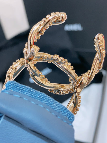 DOUBLE C ELASTIC BELT 30MM IN BLUE DENIM GOLD CRYSTAL BUCKLE