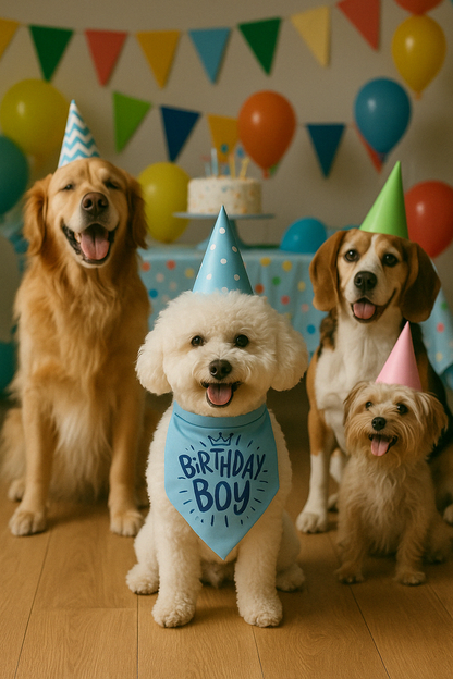 Parisian Pet 'Birthday Boy' Dog Bandana – Happy Birthday Pet Outfit, Fun Party Scarf for Dogs & Cats, Stylish & Comfy Celebration Clothing, Blue