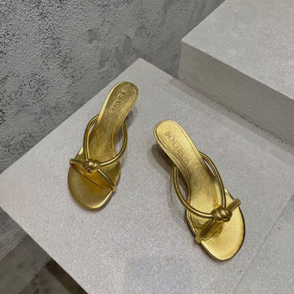 BV HEELED SANDALS METALLIC GOLD LAMBSKIN