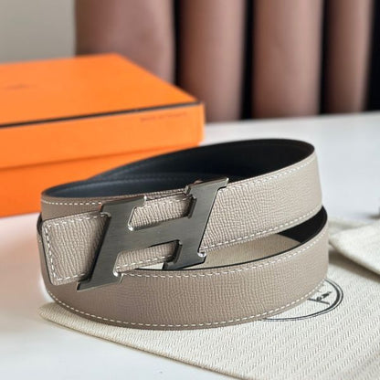 HERM H Speed Reversible Belt 32MM in Grey Epsom Calfskin
