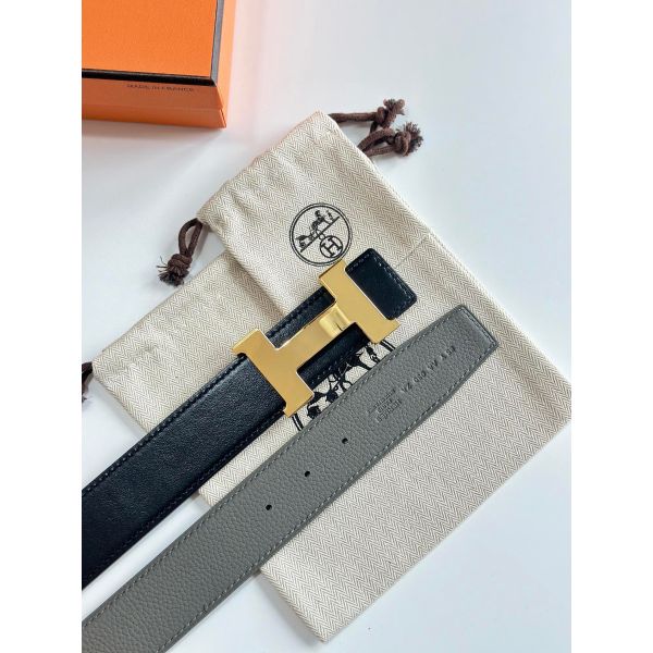 HERM Constance Reversible Belt 38MM in Grey Clemence Leather