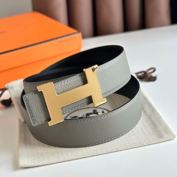 HERM Constance Reversible Belt 38MM in Grey Clemence Leather