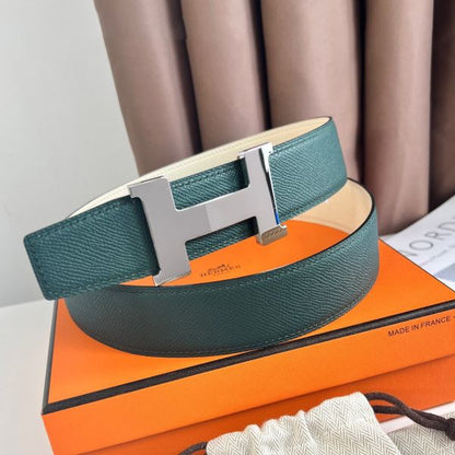 HERM Constance Reversible Belt 38MM in Green and Craie Epsom Calfskin