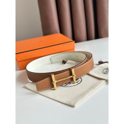 HERM H d'Ancre Reversible Belt 32MM in Gold and White Epsom Calfskin