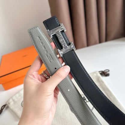 HERM H Touareg Reversible Belt 32MM in Grey Clemence Leather