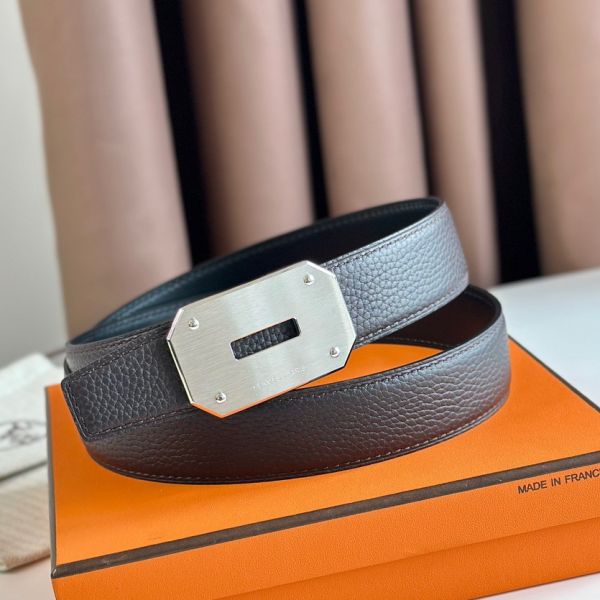 HERM Neo Reversible Belt 32MM in Chocolate Clemence Leather