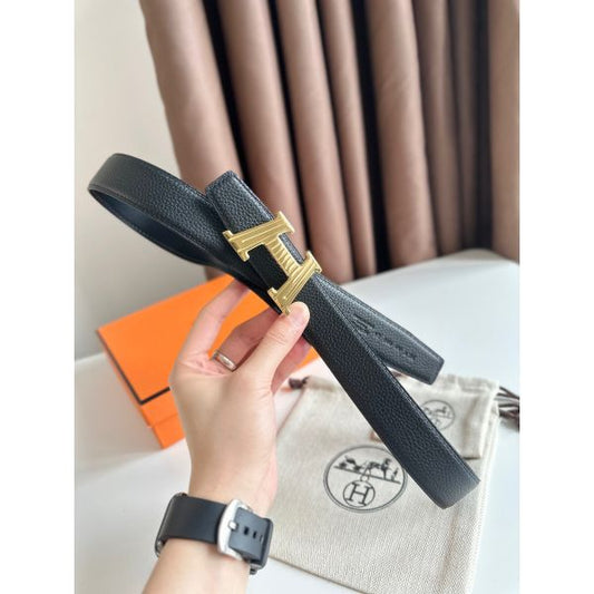 HERM H Take Off Reversible Belt 32MM in Black Clemence Leather