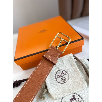 HERM Romain 35MM Belt in Gold Clemence Leather