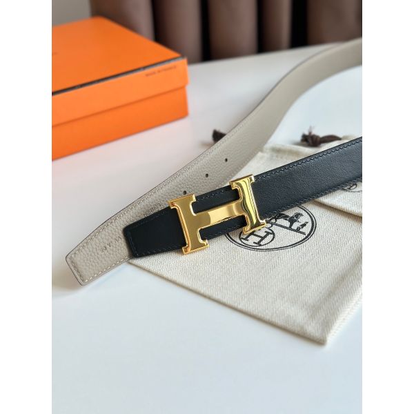 HERM H Reversible Belt 32MM in Black Clemence Leather