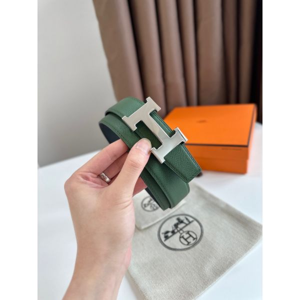HERM H Reversible Belt 32MM in Black and Green Epsom Leather