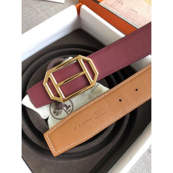 HERM Pad Reversible Belt In Ruby/Brown Epsom Leather