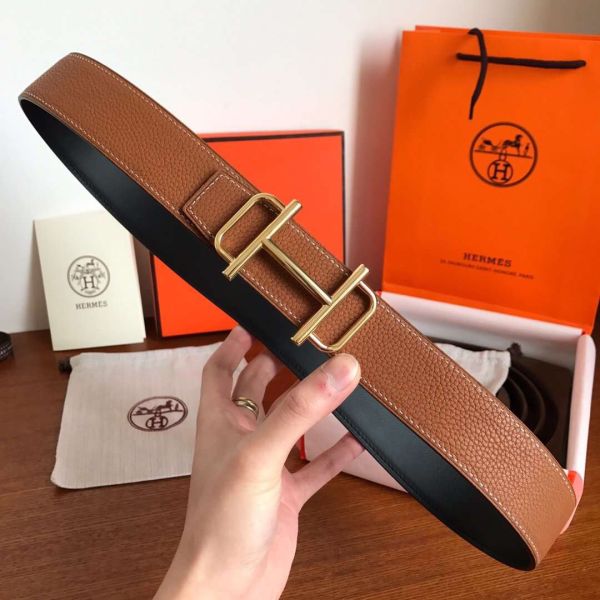 HERM Royal 38MM Reversible Belt In Brown Clemence Leather