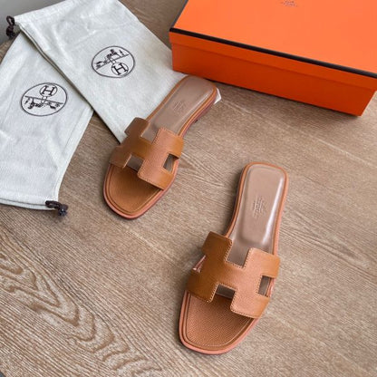 HERM Oran Slide Sandals In Gold Epsom Calfskin