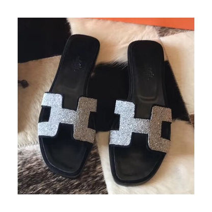 HERM Oran Sandals In Black Suede With Crystal