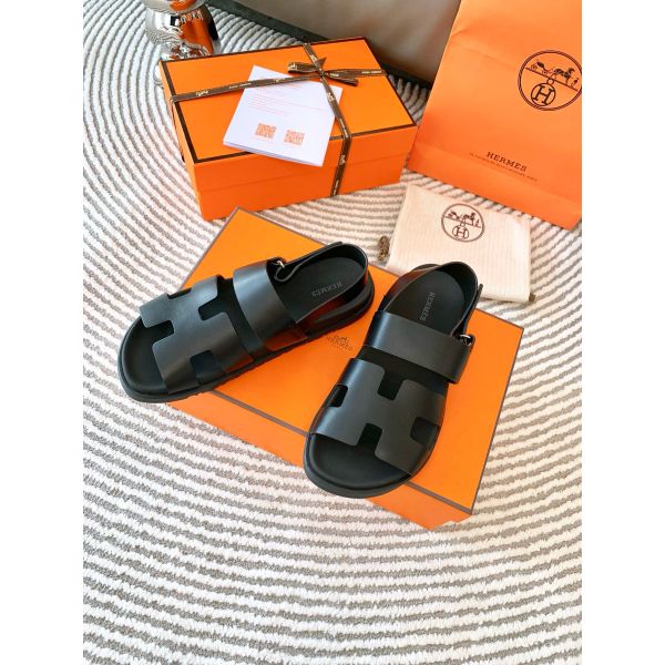 HERM Men's Genius Sandals In Black Calfskin