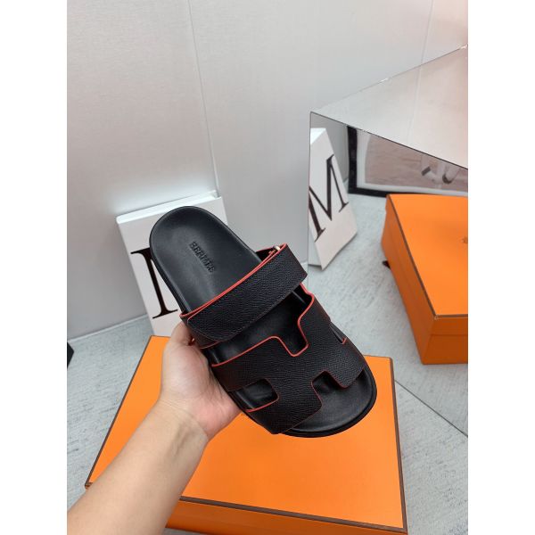 HERM Men's Chypre Sandals in Black Epsom Calfskin