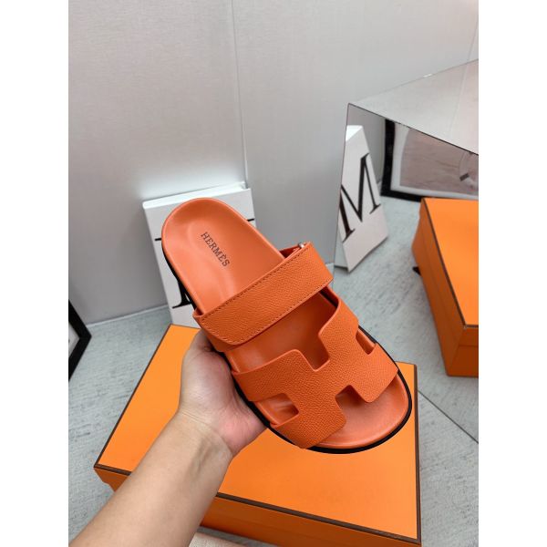 HERM Men's Chypre Sandals in Orange Epsom Calfskin