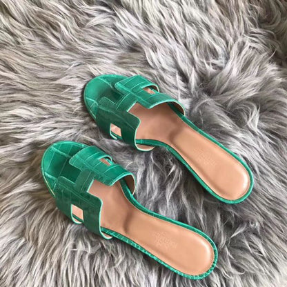 HERM Oasis Sandals In Bamboo Shiny Niloticus Crocodile