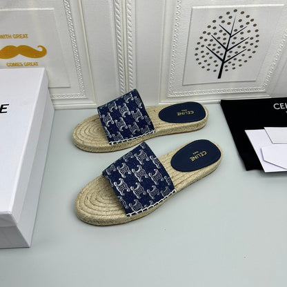 NEW FLAT FISHERMAN SLIPPERS NAVY BLUE COTTON CANVAS