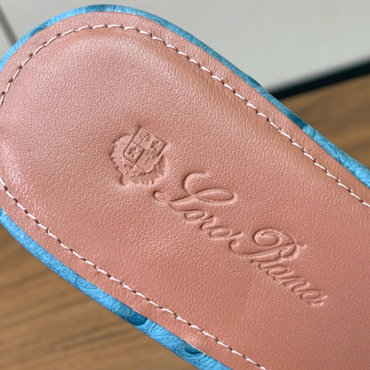 FLAT SLIPPERS IN LIGHT BLUE LAMBSKIN OSTRICH SKIN