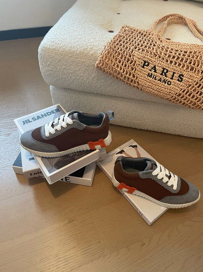 BOUNCING SNEAKERS GRAY MIX BROWN CALFSKIN