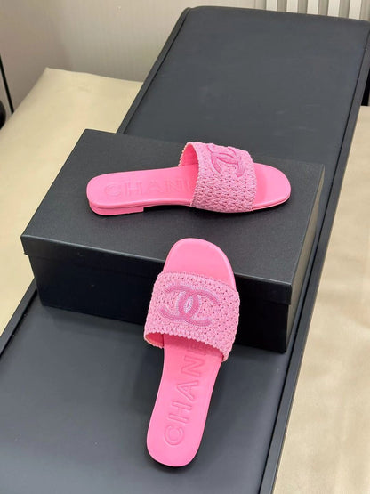 CC WOVEN SLIPPERS LIGHT PINK COWHIDE SOLE