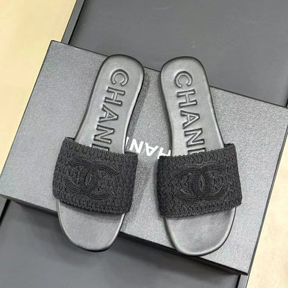 CC WOVEN SLIPPERS BLACK COWHIDE SOLE