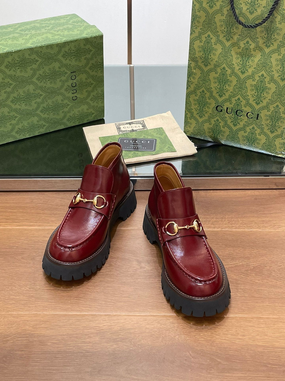 HORSEBIT ANKLE BOOTS 4.5CM IN BURGUNDY RED CALFSKIN